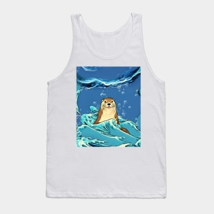 Vintage Cute Otter in the Blue Ocean So Lovely Sea Otter Tank Top